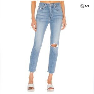 Re/Done 90s High Rise Ankle Crop Jeans in Bright Blue size 28